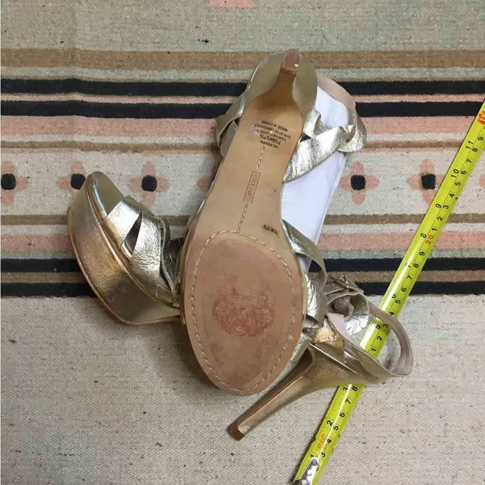Vince Camuto women’s 7.5 gold strappy heels shoes good stored condition